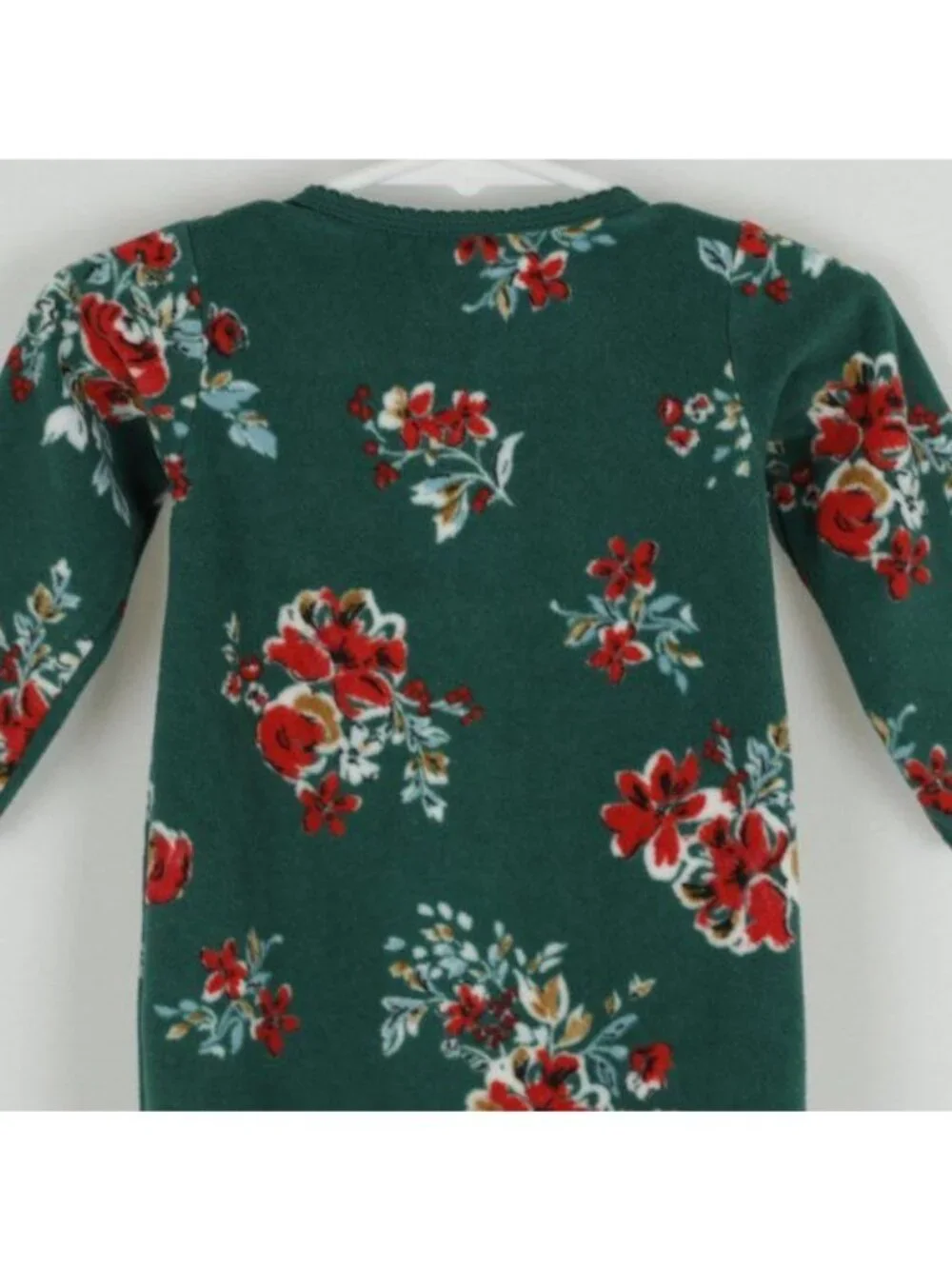 Carter's Infant Size 9 Months Green Red Floral Fleece Full Zip Footie Pajamas
